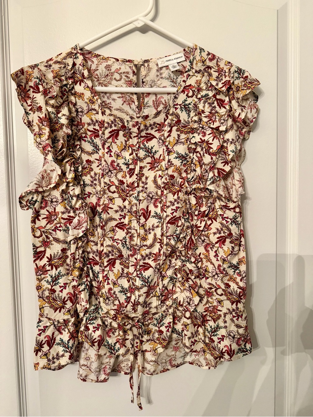 Jessica Simpson Cream Blouse with Red & Yellow Floral Print
